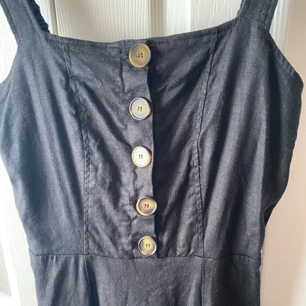 RESET by JANE‎ Black Linen Blend Lagenlook Square Neck Fit n Flare Midi Dress M